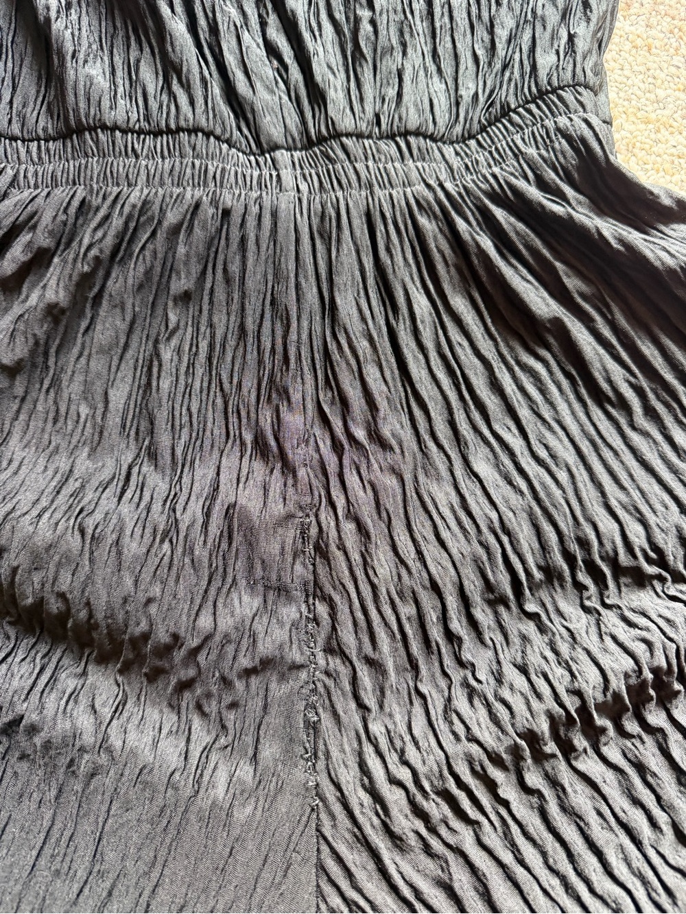 Vintage Ruth Norman Black Crinkle Wide-Leg Jumpsuit Button-Trim Shoulders - Picture 9 of 9